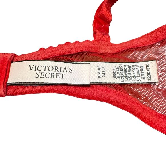 Victoria Secret | Red Push Up Bra Floral Lace Adjustable Straps Size 32DD - Picture 5 of 5